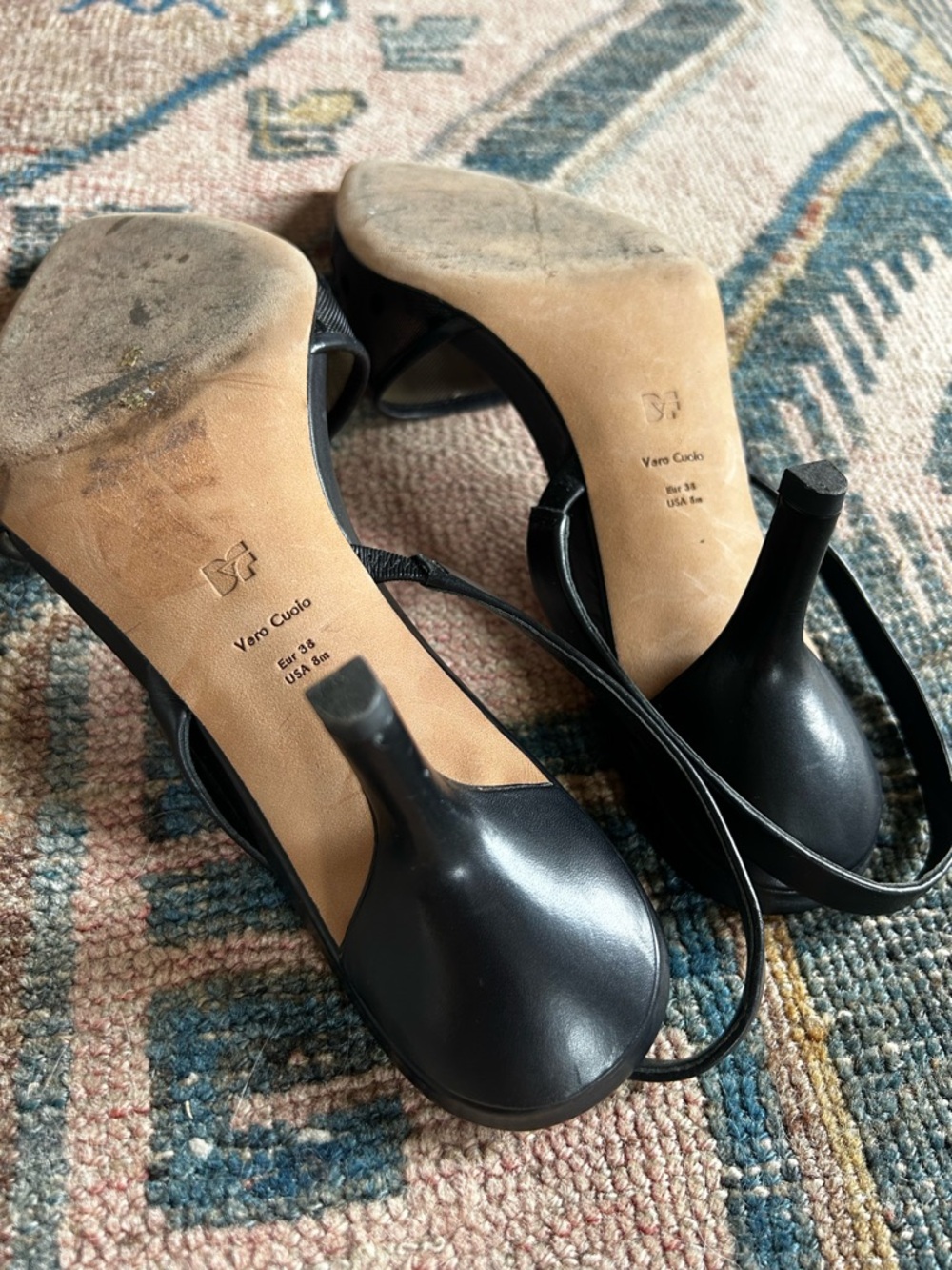 Diane Von Furstenberg Black Mesh Polka-Dot Slingback Heels with Red Insole - Picture 4 of 5